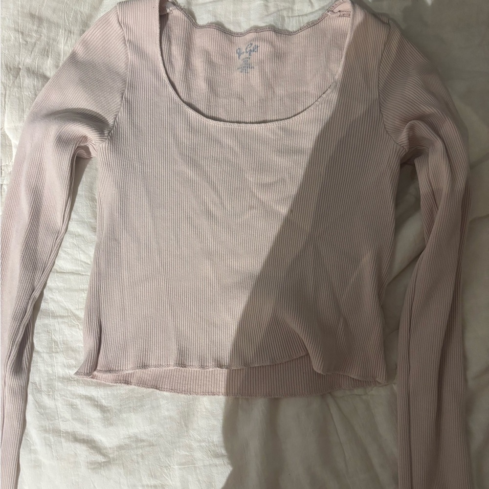 Brandy Melville Ribbed Long Sleeve Bodysuit - Light Pink